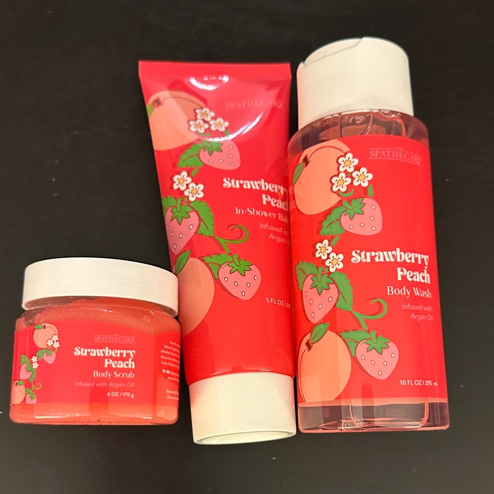 Strawberry Peach Body Wash Scrub & in shower balm Set in Red